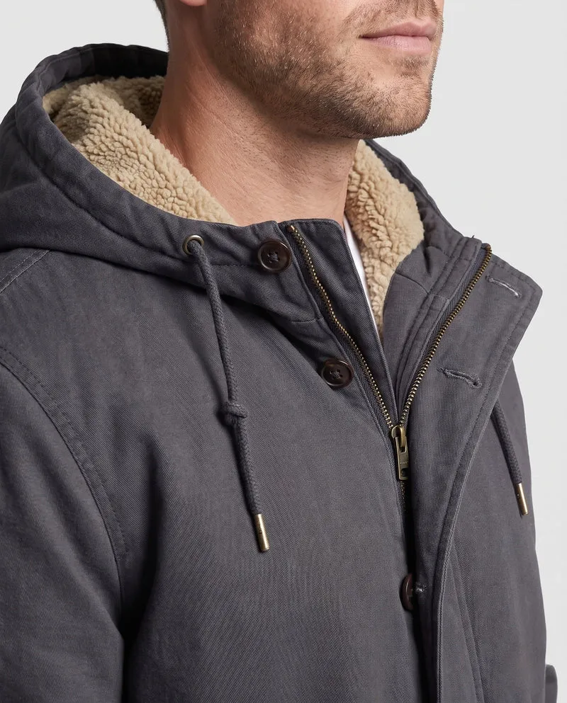 Herren Kapuzen Canvas Jacke mit vollem Teddyfutter und einstellbarem Saum Nord Taschen