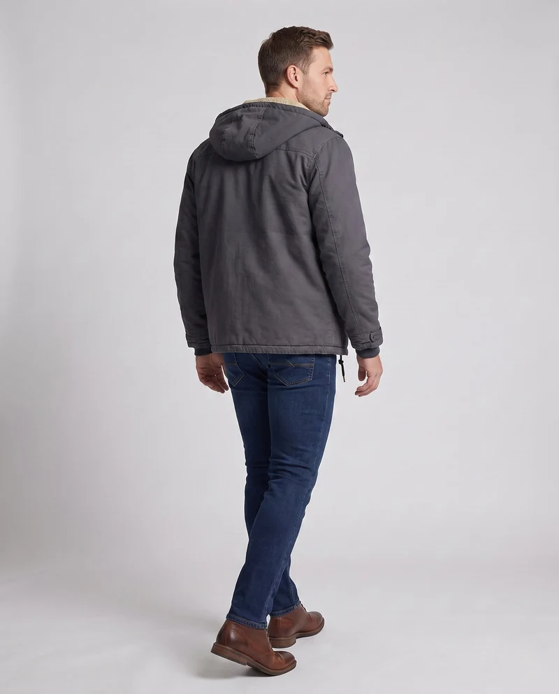 Herren Kapuzen Canvas Jacke mit vollem Teddyfutter und einstellbarem Saum Nord Taschen