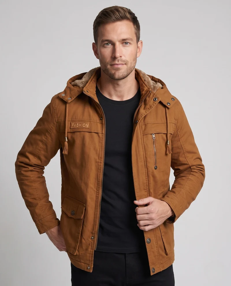 Herren Feldjacke mit Kapuze und Teddy-Futter sowie Multifunktionssch pockets Nord Taschen