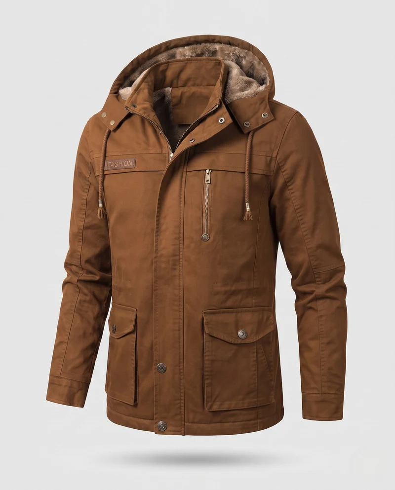Herren Feldjacke mit Kapuze und Teddy-Futter sowie Multifunktionssch pockets Nord Taschen