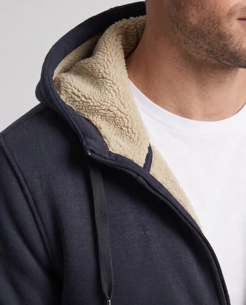Herren Kapuzenfleecejacke mit Sherpa-Futter, Reißverschluss und gerippten Bündchen Nord Taschen