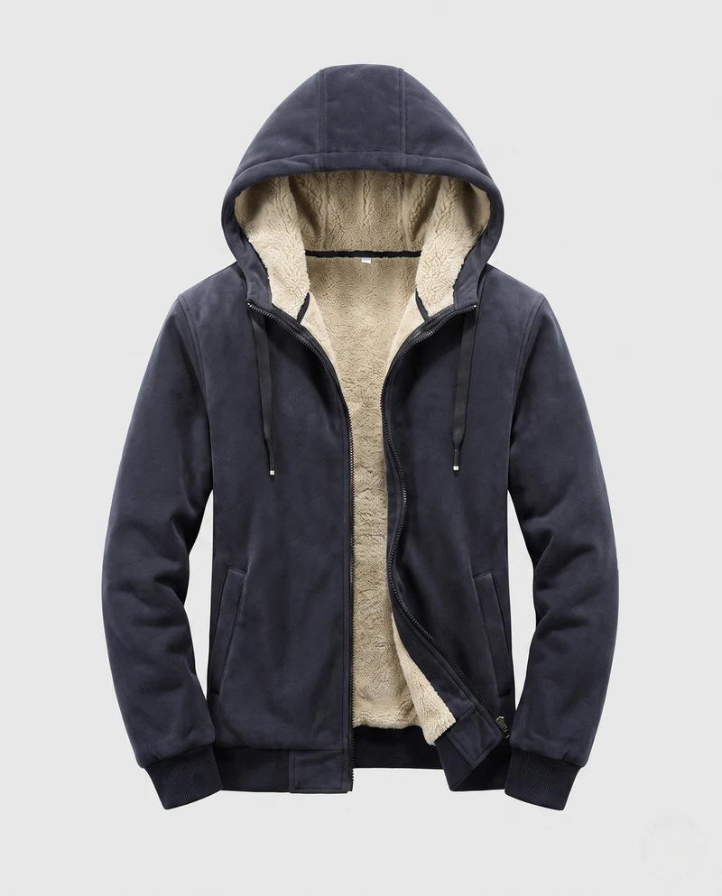Herren Kapuzenfleecejacke mit Sherpa-Futter, Reißverschluss und gerippten Bündchen Nord Taschen