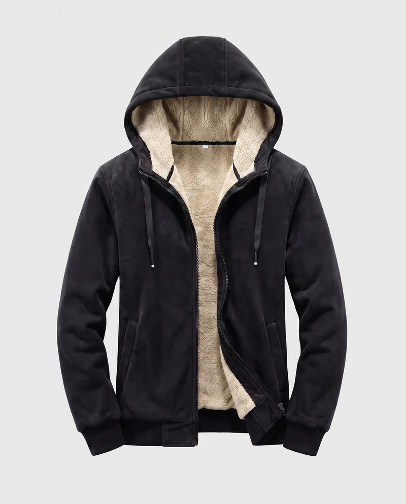Herren Kapuzenfleecejacke mit Sherpa-Futter, Reißverschluss und gerippten Bündchen Nord Taschen