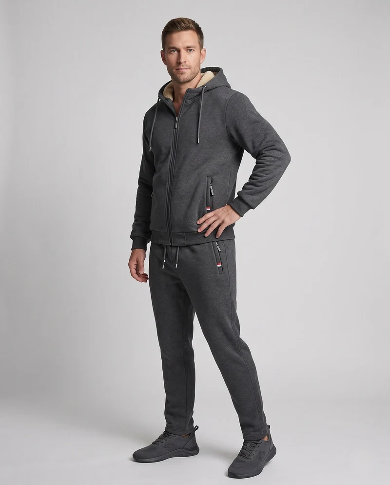 Herren Hoodie Sweat Set mit Teddyfutter, Reißverschlusstaschen und elastischem Bund Nord Taschen