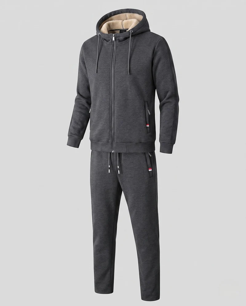 Herren Hoodie Sweat Set mit Teddyfutter, Reißverschlusstaschen und elastischem Bund Nord Taschen