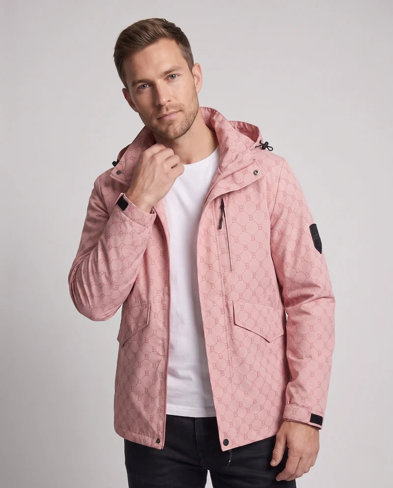Herren Parka mit Kapuze aus wasserabweisendem Nylonmix mit Allover-Monogramm und Multifunktionstaschen Nord Taschen