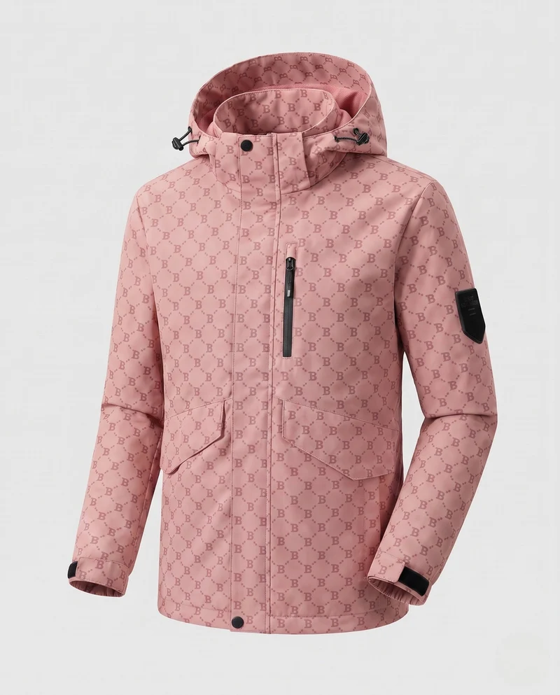 Herren Parka mit Kapuze aus wasserabweisendem Nylonmix mit Allover-Monogramm und Multifunktionstaschen Nord Taschen