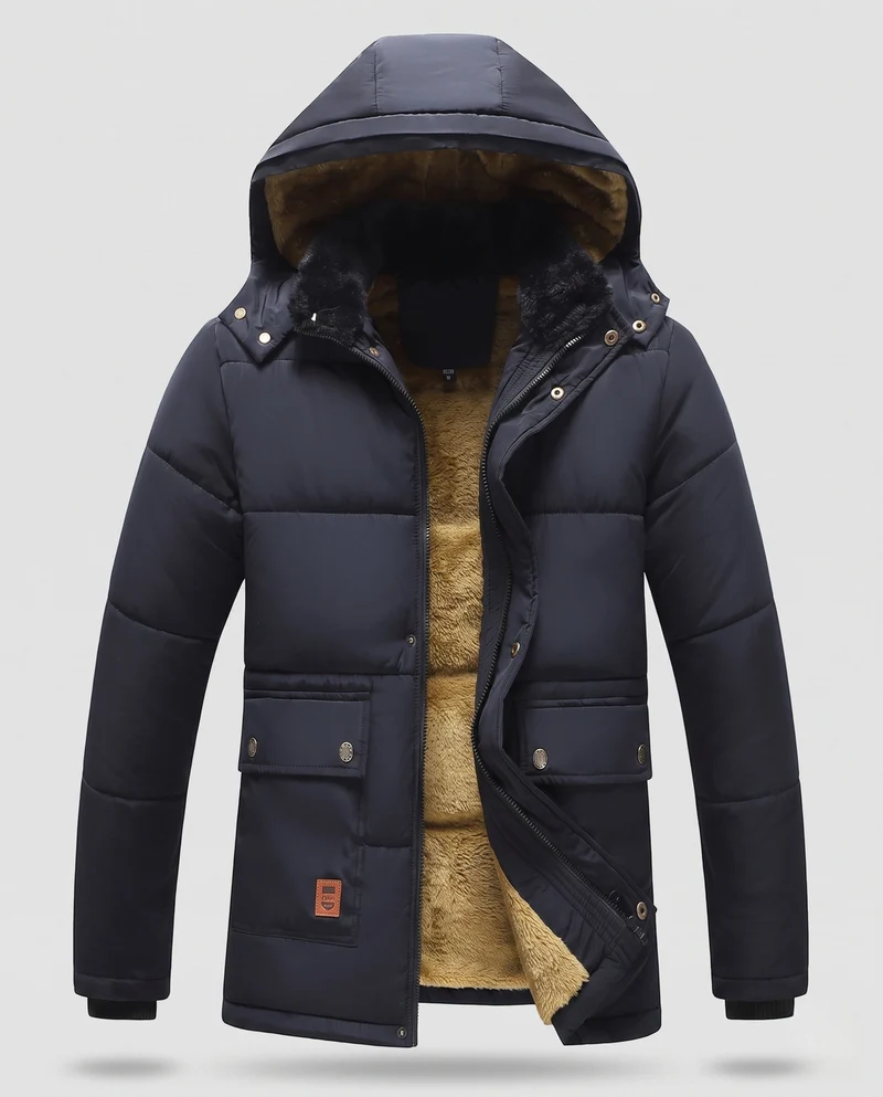 Herren Parka mit Kapuze und ganzflächigem Teddyfleece-Futter sowie thermischer Isolierung Nord Taschen