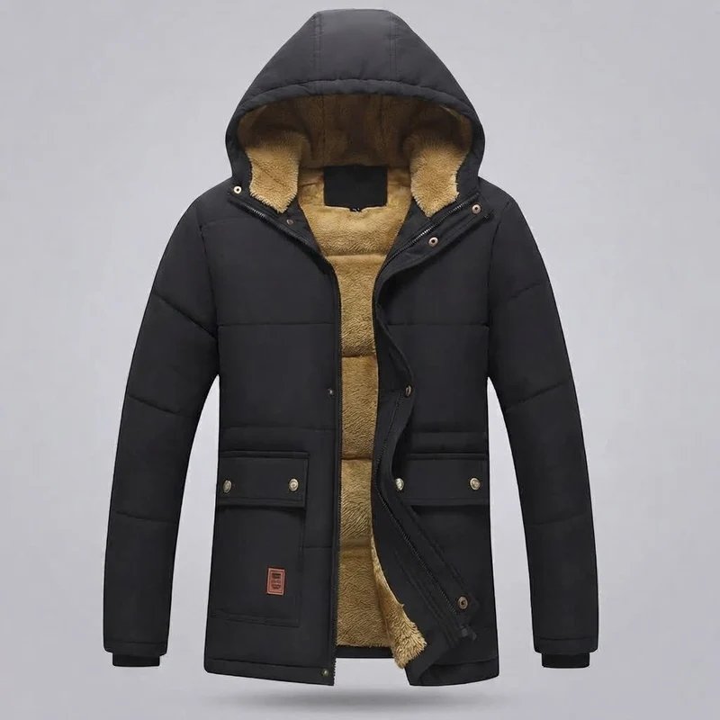Herren Parka mit Kapuze und ganzflächigem Teddyfleece-Futter sowie thermischer Isolierung Nord Taschen