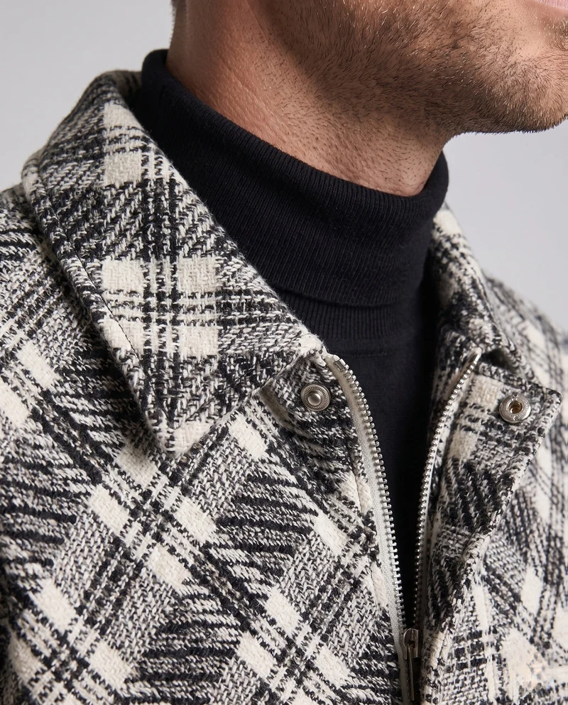 Herren Karierter Baumwollmix Collegejacke mit Kunstlederärmeln und gerippten Bündchen Nord Taschen