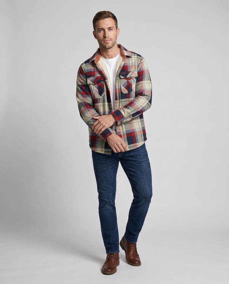 Herren Karo-Überhemdjacke mit warmem Teddy-Futter und Klappentaschen Nord Taschen