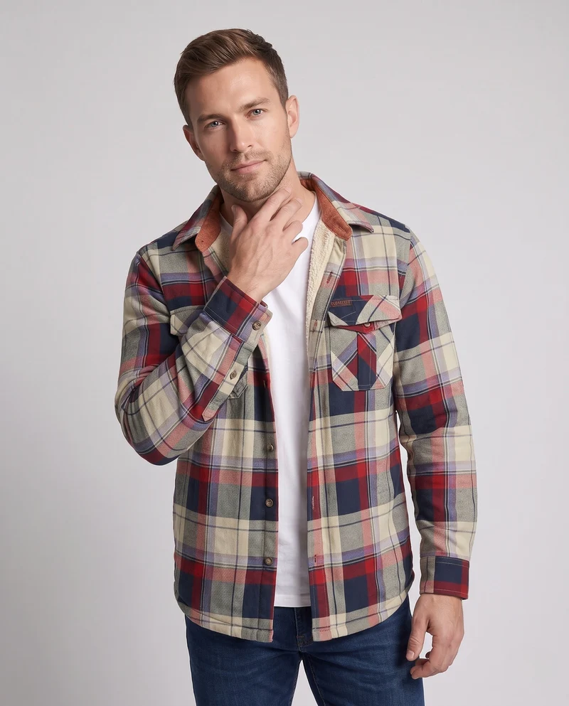 Herren Karo-Überhemdjacke mit warmem Teddy-Futter und Klappentaschen Nord Taschen