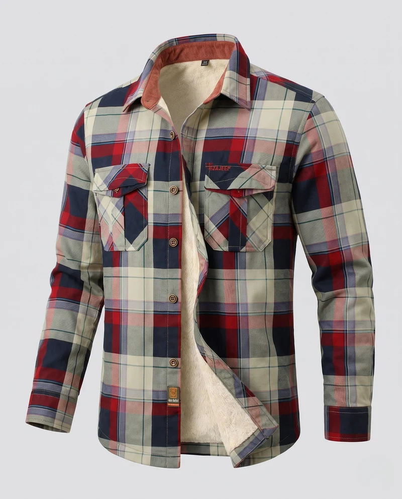 Herren Karo-Überhemdjacke mit warmem Teddy-Futter und Klappentaschen Nord Taschen