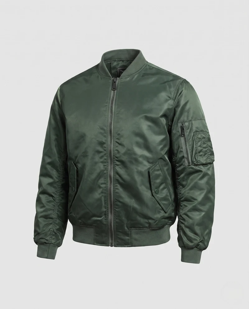 Herren klassische Nylon Bomberjacke im Pilotstil mit Utility-Tasche am Ärmelsaum und geripptem Bund Nord Taschen