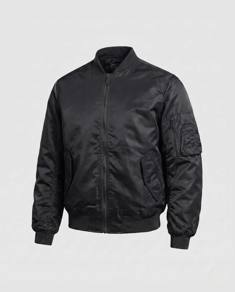 Herren klassische Nylon Bomberjacke im Pilotstil mit Utility-Tasche am Ärmelsaum und geripptem Bund Nord Taschen