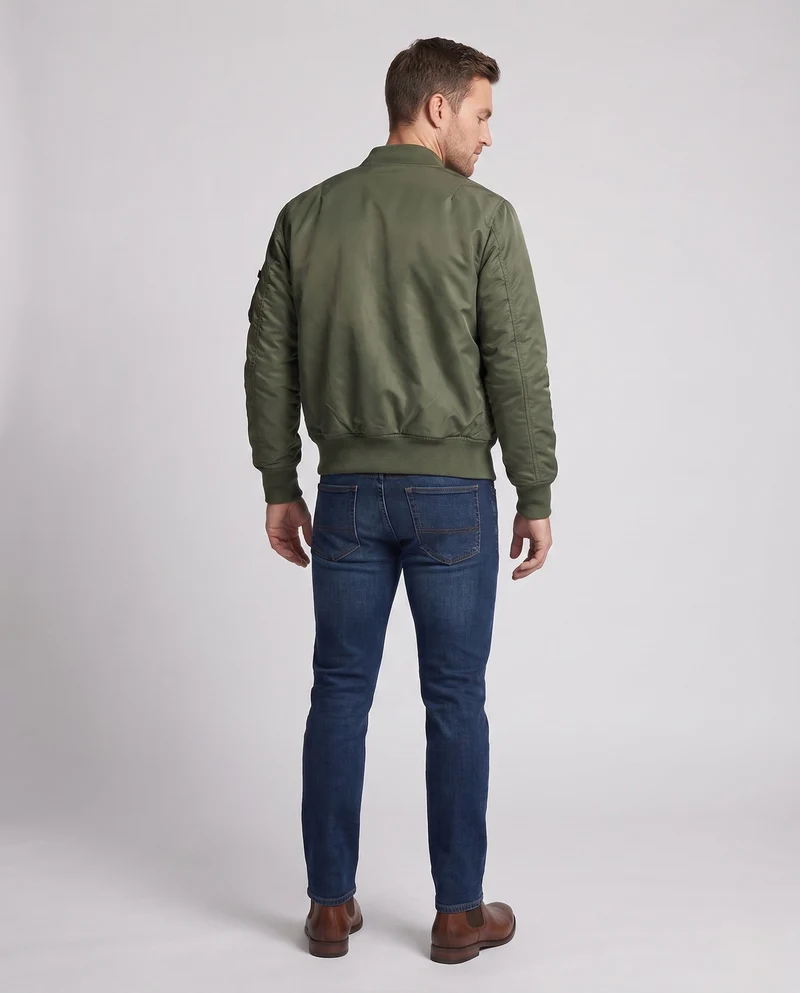Herren klassische Pilot-Bomberjacke mit Kontrastfutter, Utility-Tasche am Ärmel und geripptem Saum Nord Taschen