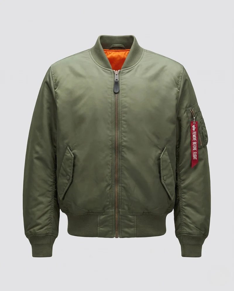 Herren klassische Pilot-Bomberjacke mit Kontrastfutter, Utility-Tasche am Ärmel und geripptem Saum Nord Taschen
