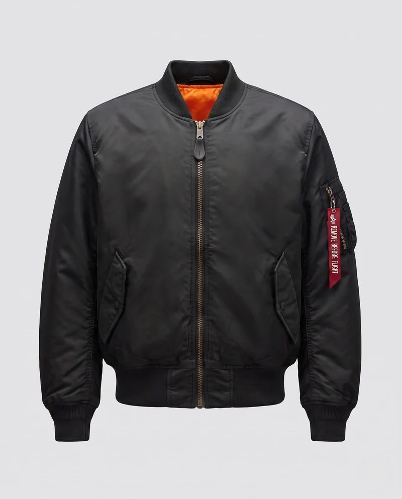Herren klassische Pilot-Bomberjacke mit Kontrastfutter, Utility-Tasche am Ärmel und geripptem Saum Nord Taschen