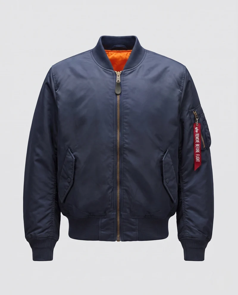 Herren klassische Pilot-Bomberjacke mit Kontrastfutter, Utility-Tasche am Ärmel und geripptem Saum Nord Taschen