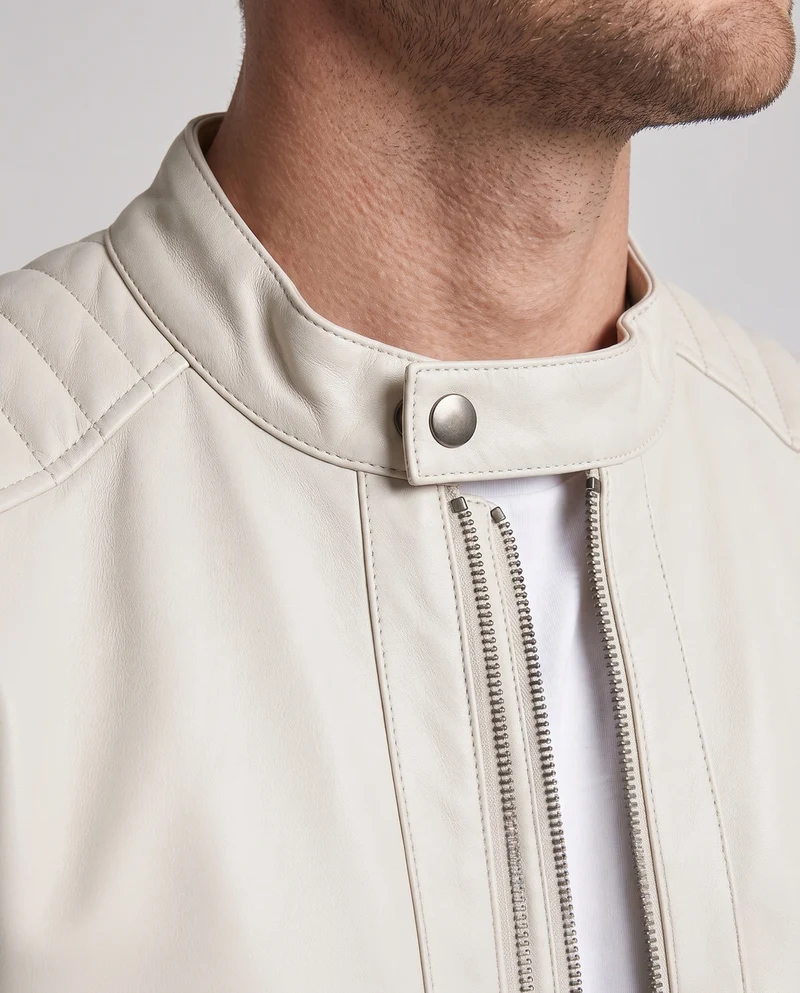 Herren Kunstleder Bikerjacke im Slim Fit mit Stehkragen und Reißverschlusstaschen Nord Taschen
