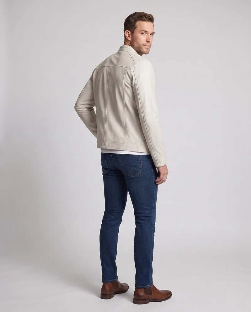 Herren Kunstleder Bikerjacke im Slim Fit mit Stehkragen und Reißverschlusstaschen Nord Taschen