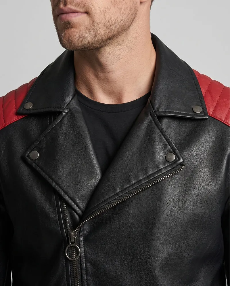 Herren Kunstleder Bikerjacke mit gesteppten Kontrastpaneelen und thermischer Fütterung Nord Taschen