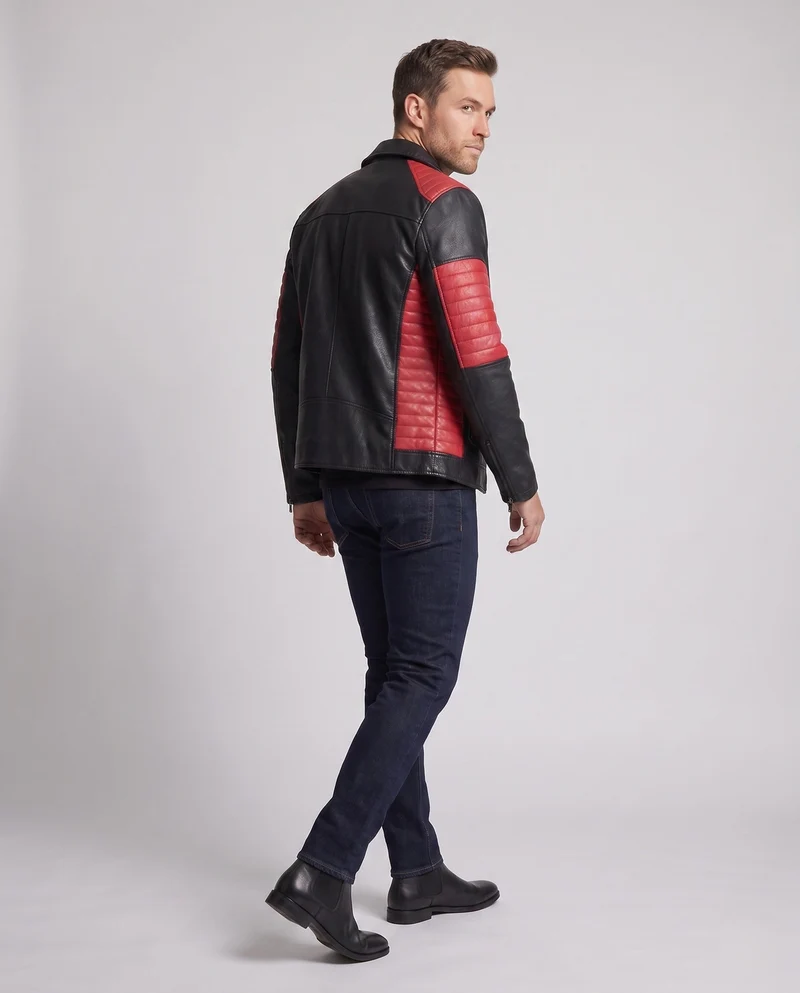 Herren Kunstleder Bikerjacke mit gesteppten Kontrastpaneelen und thermischer Fütterung Nord Taschen