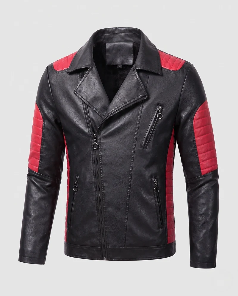 Herren Kunstleder Bikerjacke mit gesteppten Kontrastpaneelen und thermischer Fütterung Nord Taschen