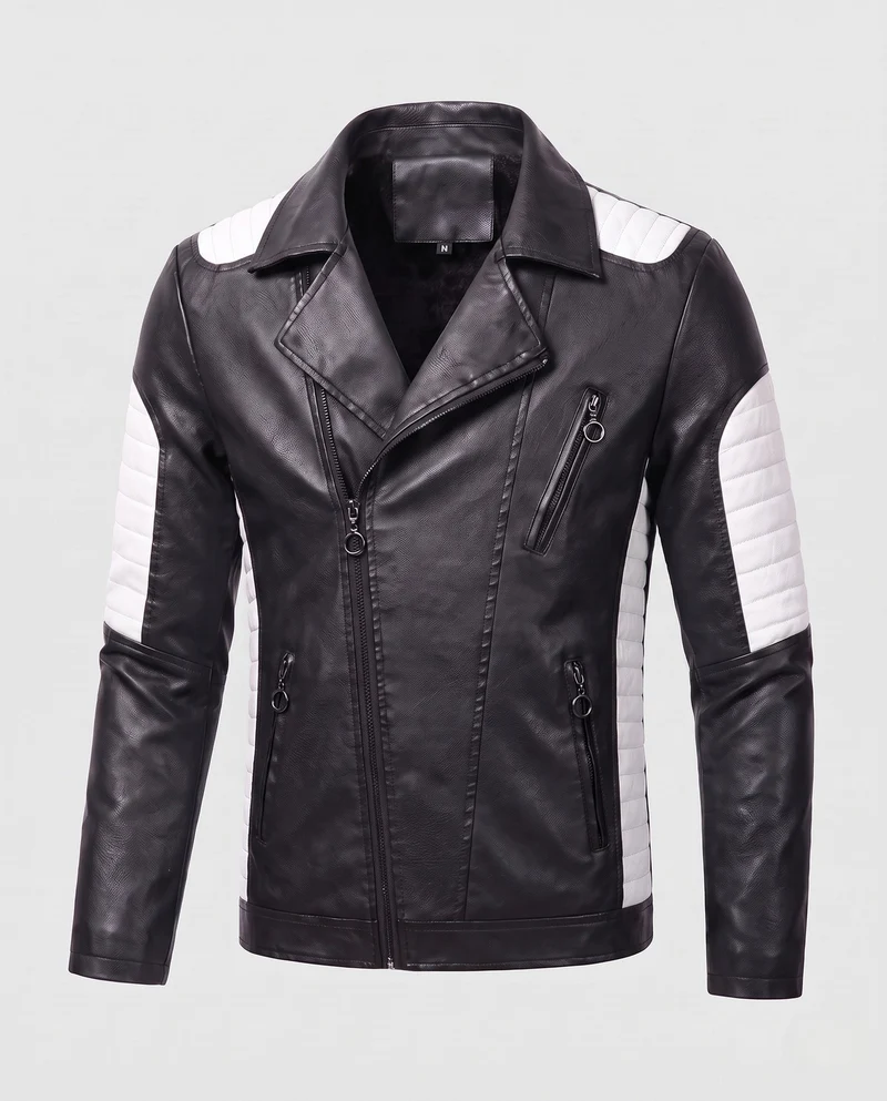 Herren Kunstleder Bikerjacke mit gesteppten Kontrastpaneelen und thermischer Fütterung Nord Taschen