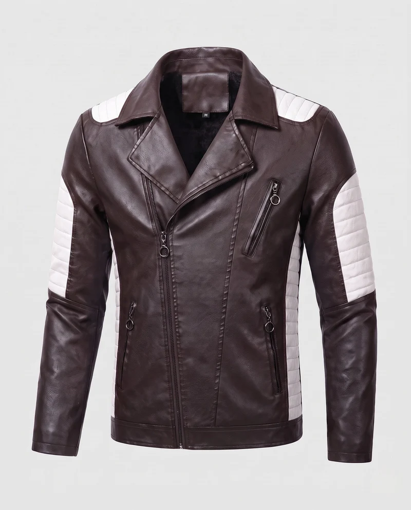 Herren Kunstleder Bikerjacke mit gesteppten Kontrastpaneelen und thermischer Fütterung Nord Taschen