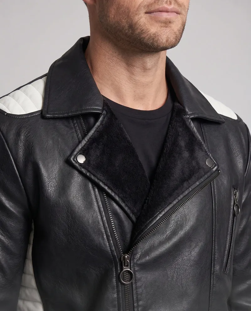 Herren Kunstleder Bikerjacke mit gestepptem Schulter- und Ärmel-Design und thermischer Fütterung Nord Taschen