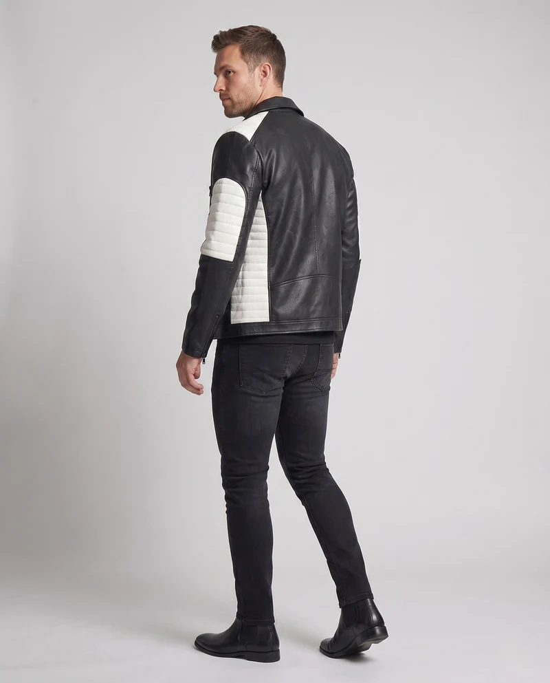 Herren Kunstleder Bikerjacke mit gestepptem Schulter- und Ärmel-Design und thermischer Fütterung Nord Taschen