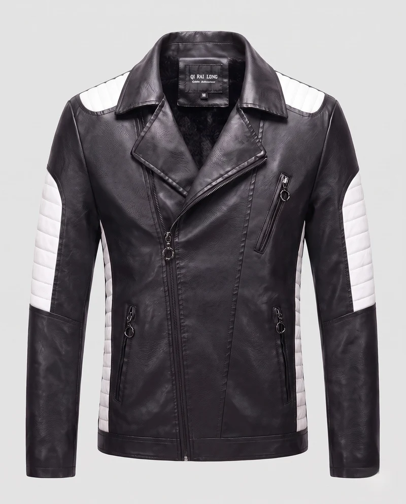 Herren Kunstleder Bikerjacke mit gestepptem Schulter- und Ärmel-Design und thermischer Fütterung Nord Taschen