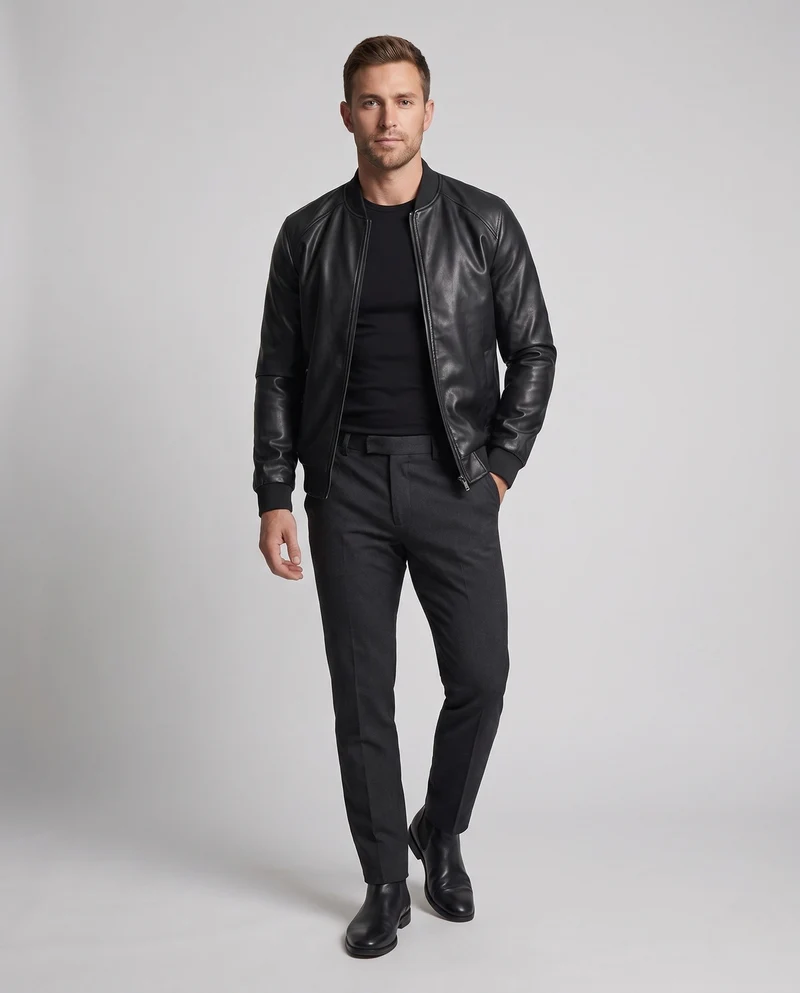 Herren Faux-Leder Bomberjacke Nord Taschen