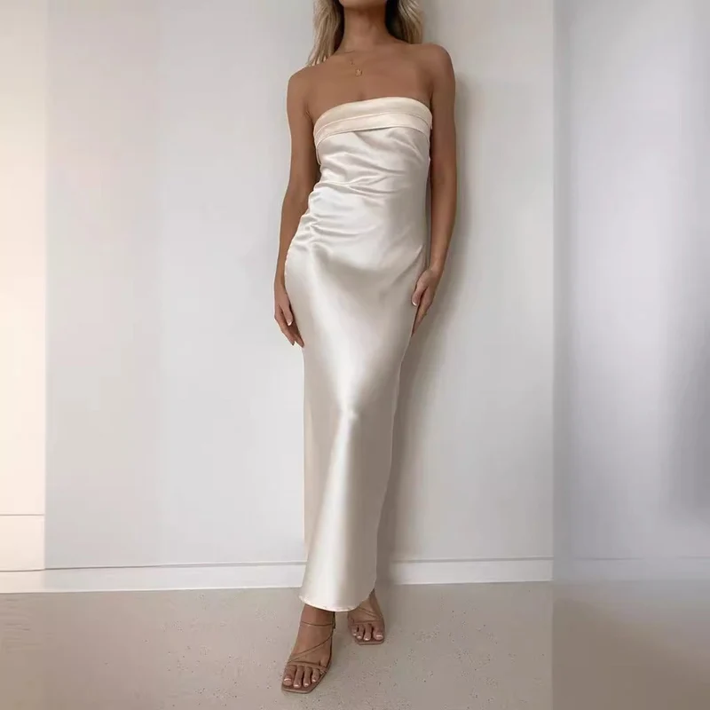 Satin rückenfreies Röhrentop Kleid