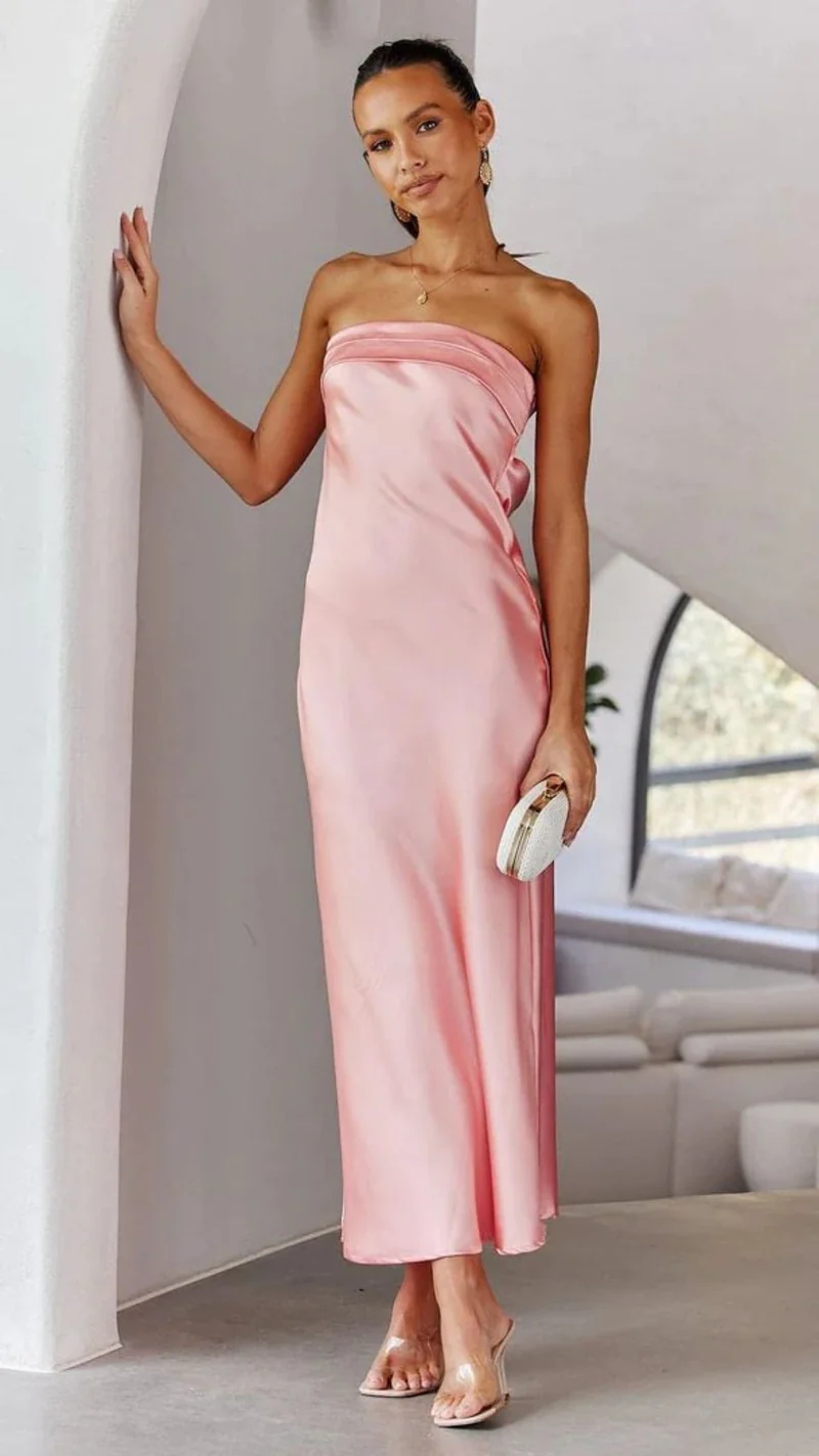 Satin rückenfreies Röhrentop Kleid