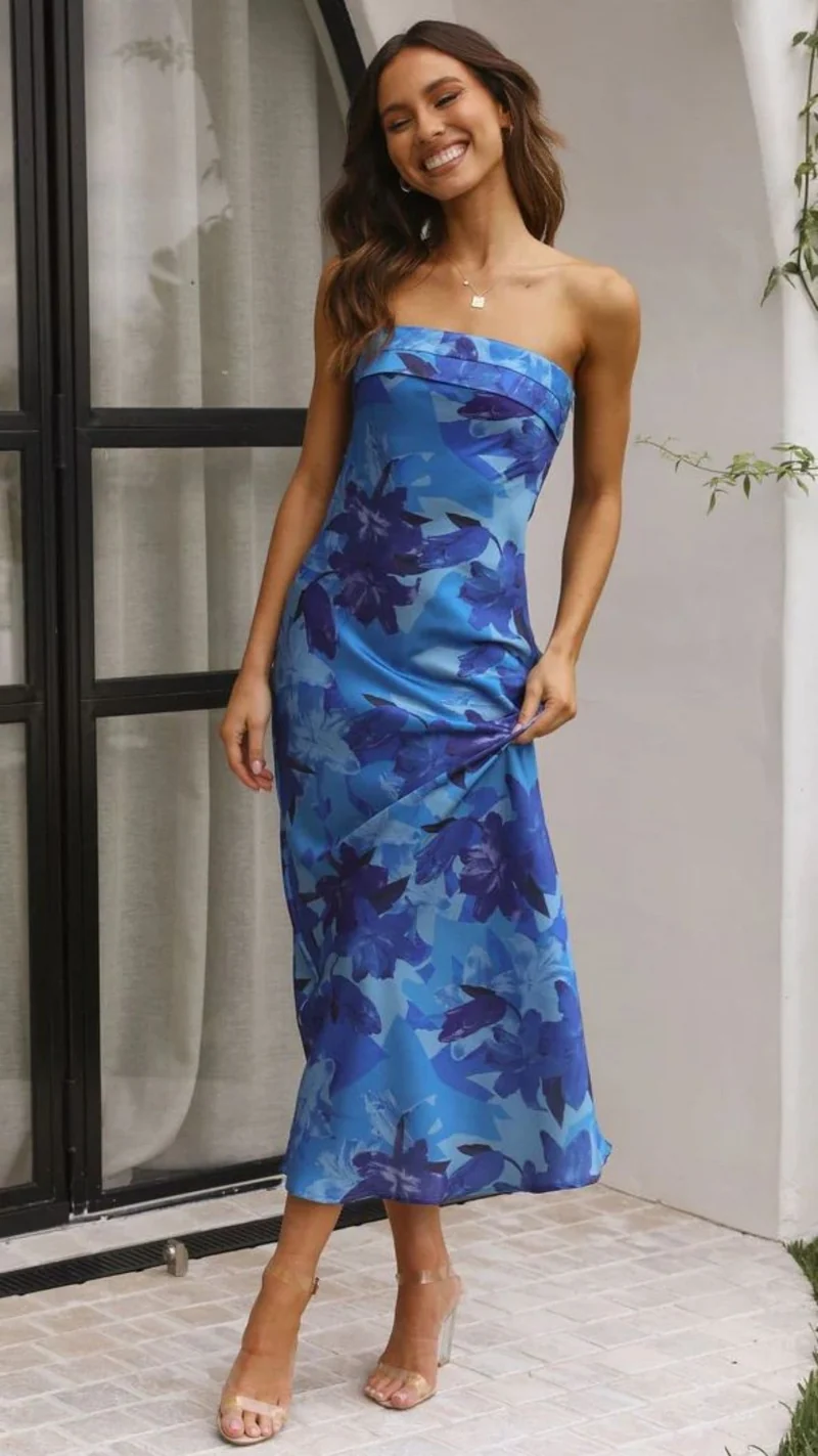 Satin rückenfreies Röhrentop Kleid