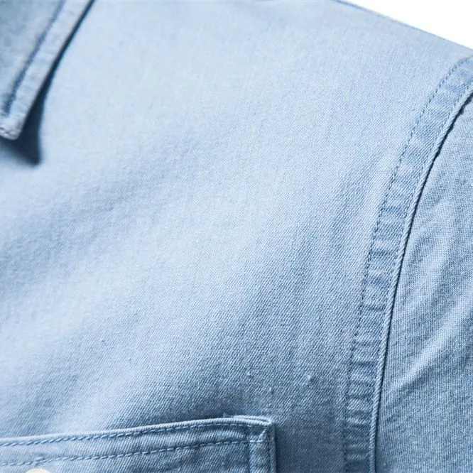 Herren Denim Hemd mit doppelten Brusttaschen und klassischem Kragen Nord Taschen