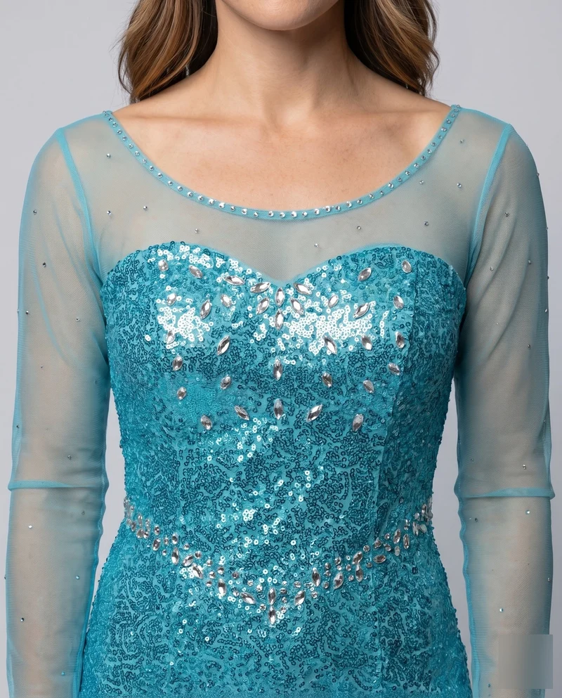 Damen Abendkleid Glitzer Tüll-Cape Beinschlitz