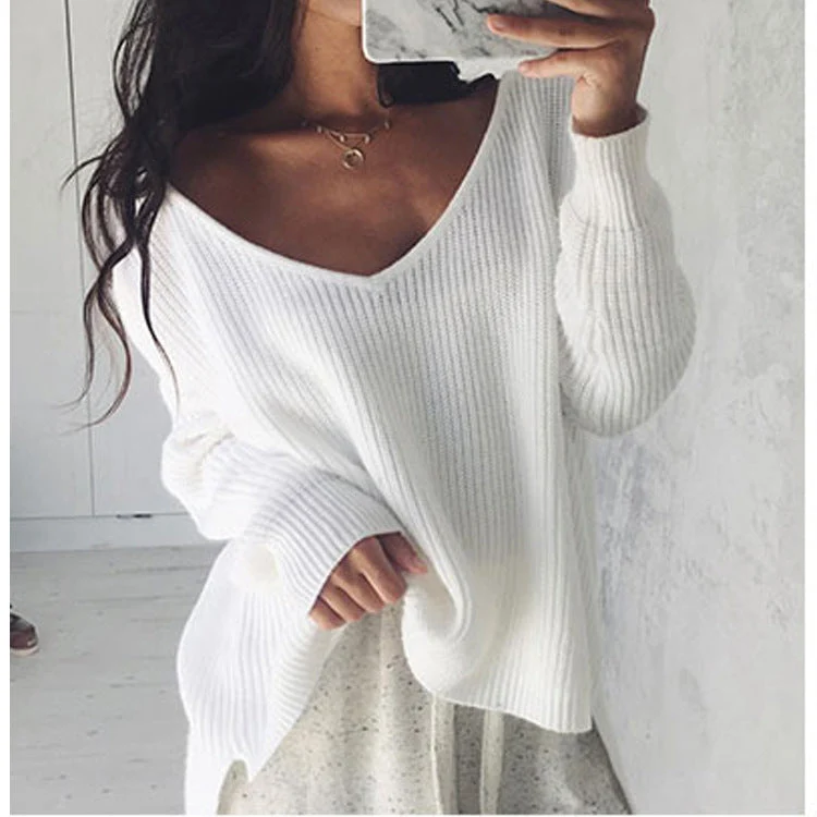 Damen lässiger Oversized Pullover mit asymmetrischem Schnitt und tiefem Rundhalsausschnitt