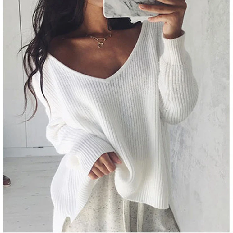 Damen lässiger Oversized Pullover mit asymmetrischem Schnitt und tiefem Rundhalsausschnitt