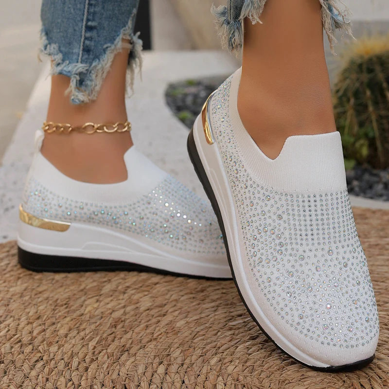Damen Modische Sneaker mit Strass und Plateau Nord Taschen