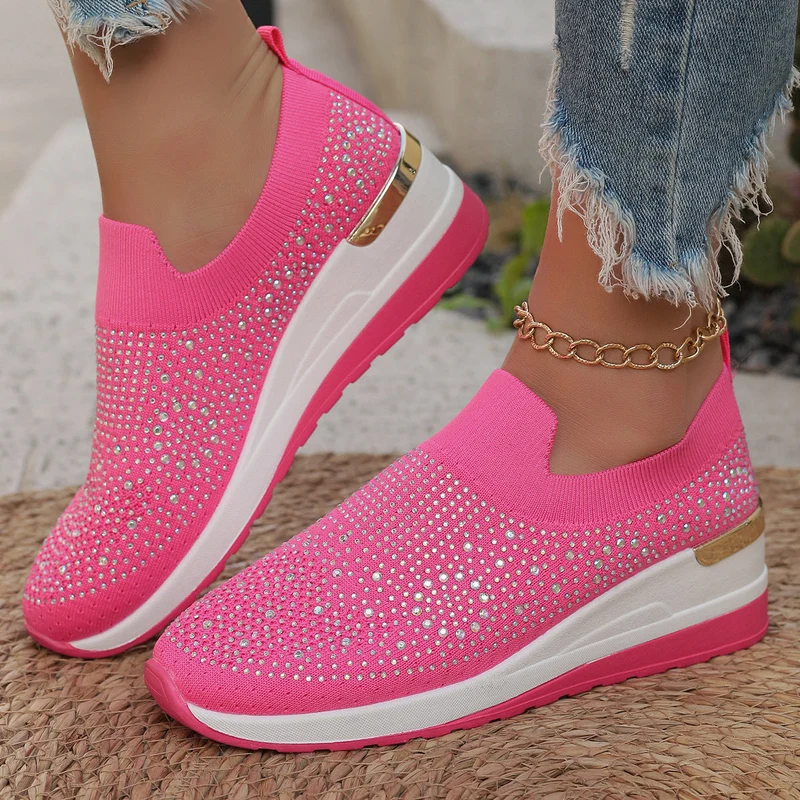 Damen Modische Sneaker mit Strass und Plateau Nord Taschen