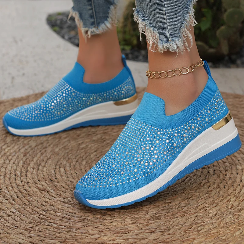 Damen Modische Sneaker mit Strass und Plateau Nord Taschen