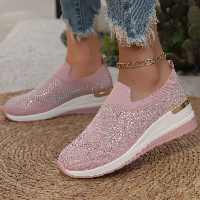 Damen Modische Sneaker mit Strass und Plateau Nord Taschen