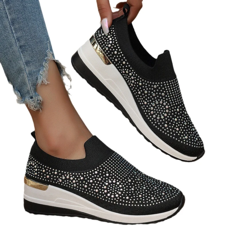 Damen Modische Sneaker mit Strass und Plateau Nord Taschen