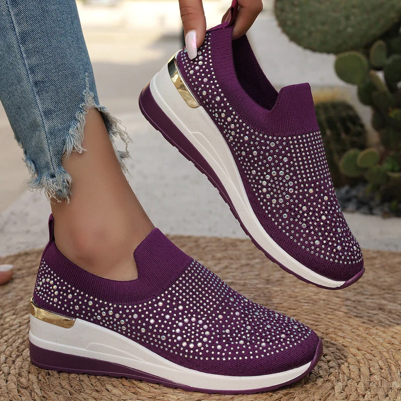 Damen Modische Sneaker mit Strass und Plateau Nord Taschen