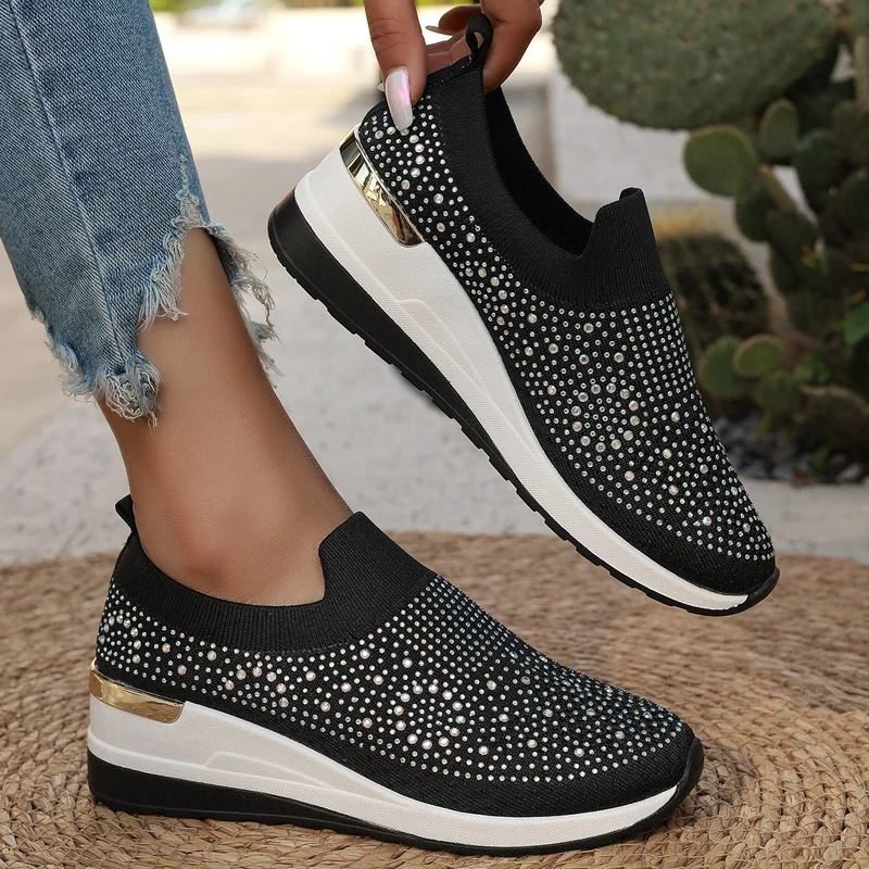 Damen Modische Sneaker mit Strass und Plateau Nord Taschen