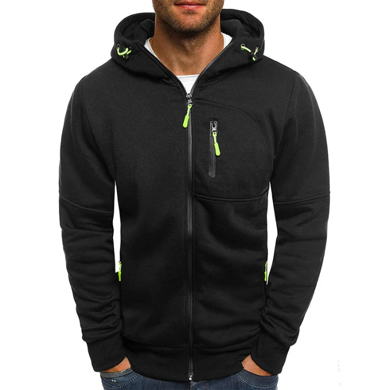 Herren Kapuzenpulli mit Reißverschluss Schwarz Kapuzenpullover