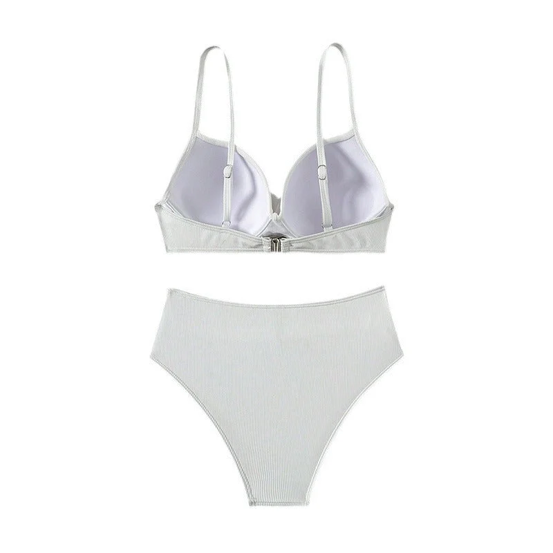 Damen Hoch geschnittenes Bikini-Set mit gefächertem Oberteil